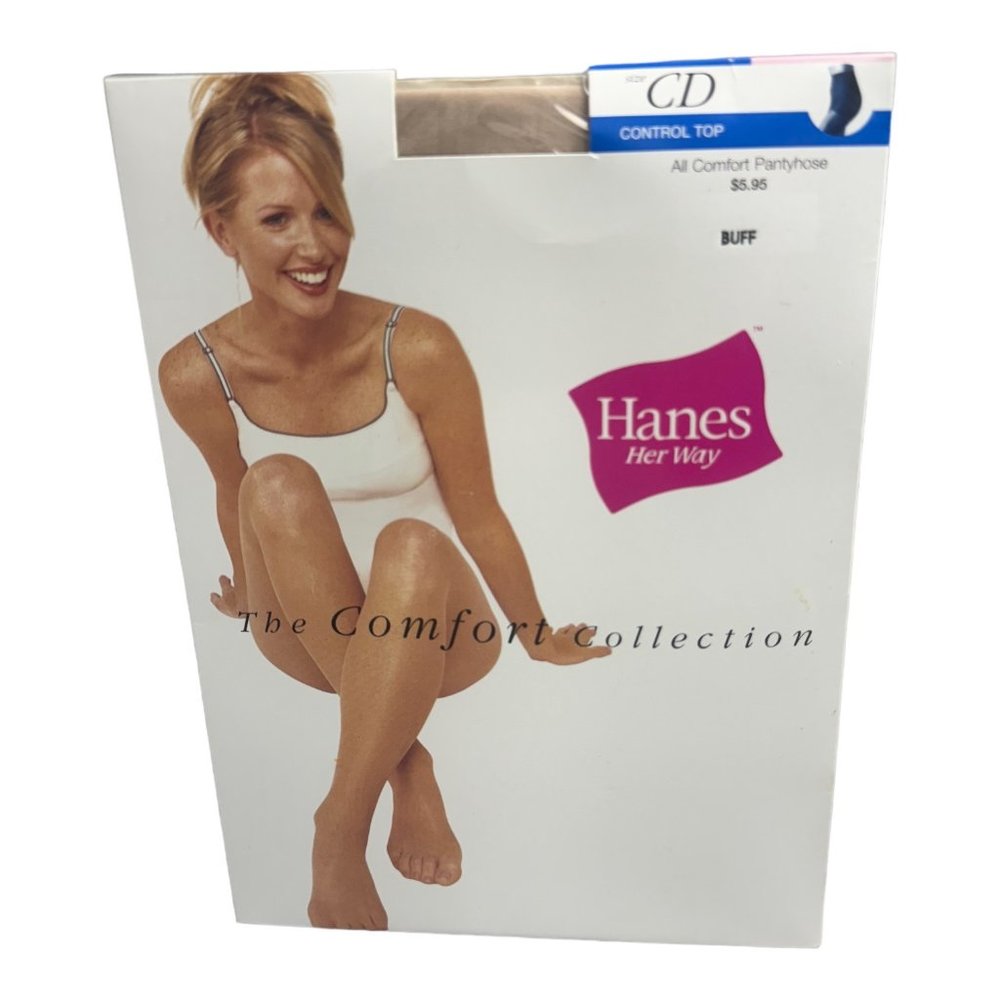 Hanes Her Way The Comfort Collection Control Top Vintage Pantyhose Size CD Buff